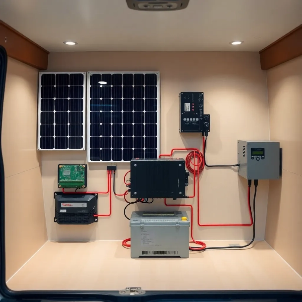 Schemat instalacji solarnej w kamperze